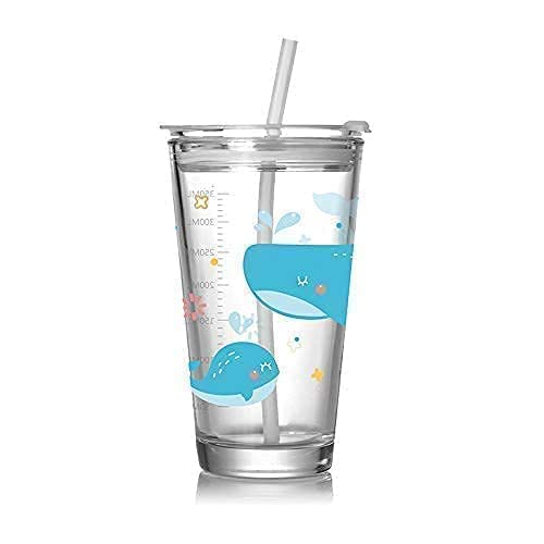 Drinking Glass Measuring Mug/Cup with Silicone Straw and Glass Lid 470ml (1)