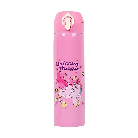 Stainless Steel Unicorn Water Bottle for Kids/Flask (Pink  500ml) Set of 1