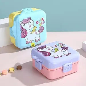 Ji and Ja Unicorn Lunch Box 2 Layer Stainless Steel Lunch Box Comes with 1 Detachable Tray, 1 Small Container & 1 Spoon Ideal for Kids BPA Free 1120ml