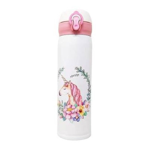 Unicorn Cartoon Printed Stainless Steel I Sipper Water Bottle For  Kids White