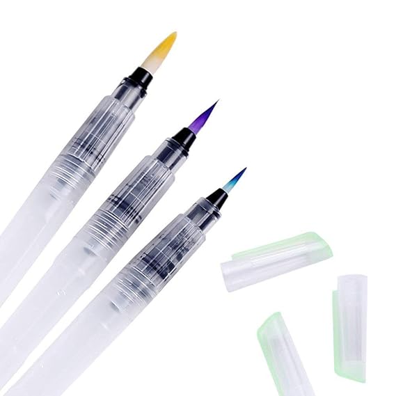 Water Coloring Brush Pens  Set of 3 Brush Tips for Watercolor Painting