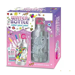 Ji and Ja DIY Unicorn Doodle Water Bottle 500ml with 5 Color Watercolor Pens Creative Fun for Kids Decorate Personalize Your Own Water Bottle