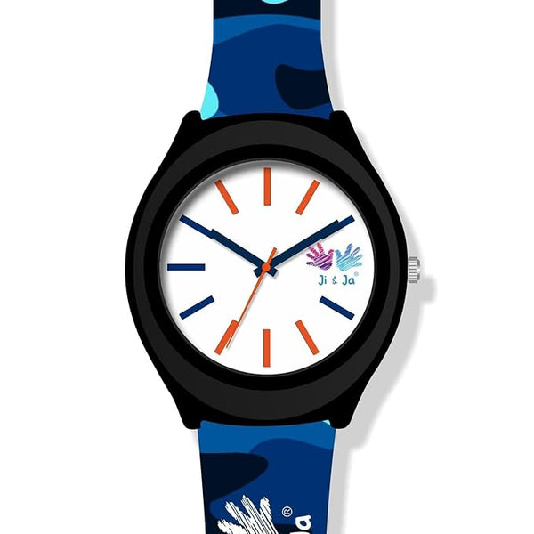 Ji and Ja Kids Waterproof Analog Wrist Watches for Daily Wear (Camouflage blue )