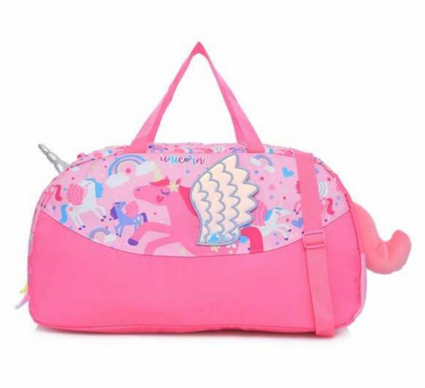 Ji and Ja Duffle Bag for Boys|Girls Kids Gym Bag Sports Travel Bag Weekender Overnight Bag Big Size for Kids/Teenagers Duffle Bag (Unicorn with Hair Pink