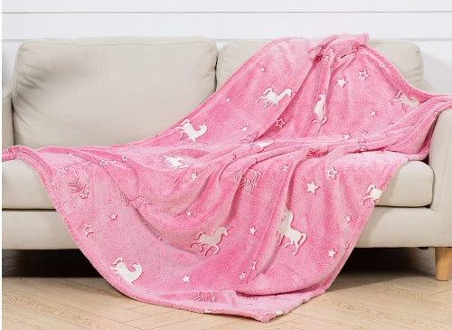 Glow in The Dark Blanket Big Pink Unicorn Blanket Soft Cozy All Weather Blankets