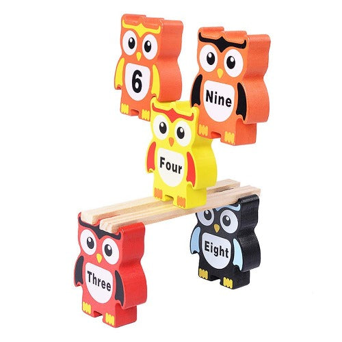 Wooden Owl Balance Stacking for Kids   Multi Color 12 Pieces Set