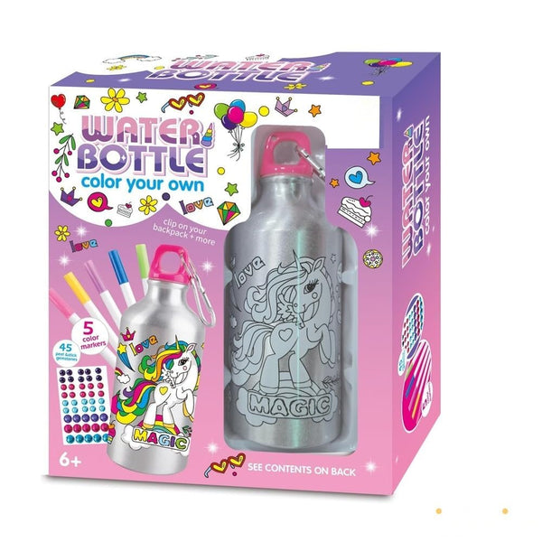 Ji and Ja DIY Unicorn Doodle Water Bottle 500ml with 5 Color Watercolor Pens Creative Fun for Kids Decorate Personalize Your Own Water Bottle