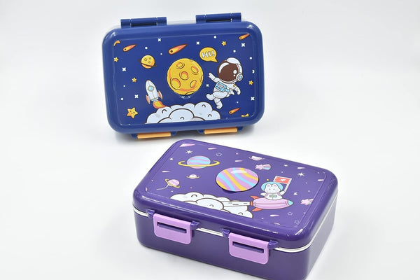 Ji and Ja®Fancy Thermal Insulated Lunch Box Leak Proof Tiffin Box 3 Compartment Stainless Steel Lunch Box with Removeable Inner Plate Reuseable Food Containers for Adults and Kids (Purple, Blue)