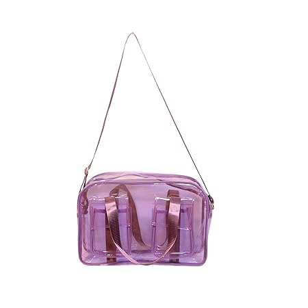 Ji and Ja Transparent Clear Bag Stadium Approved, Clear Tote Lunch Office Sports Gym Bag with Reinforced Straps, Transparent Handbag for Women & Men (Purple)