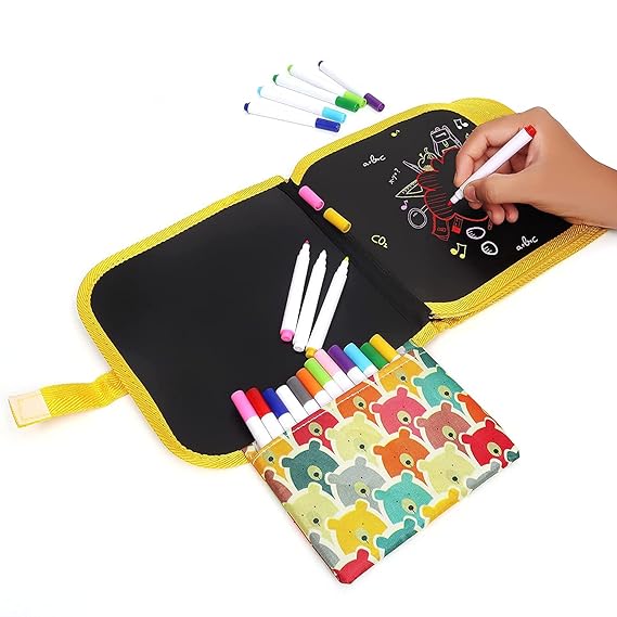 Erasable Doodle Drawing Book 14 Sheets Double Side Kids Slate for Coloring  12 Water-Soluble Chalk Markers