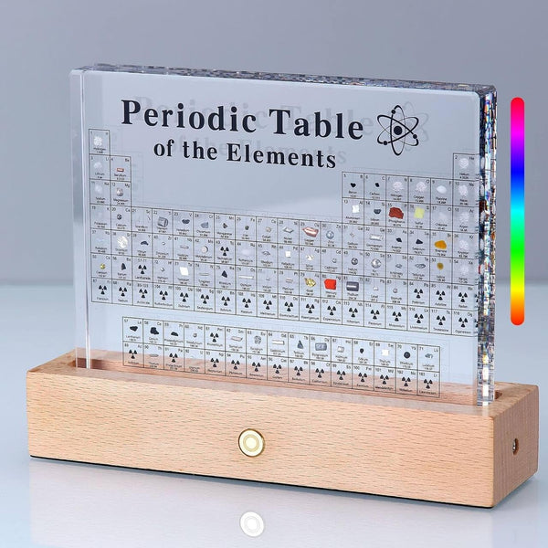 Ji and Ja Educational 3D Periodic Table of Elements Chart Poster Real Inside Acrylic Glass 83 Elements 15CM x 11CM, Ideal Science Gifts, Perfect Chemistry Gift With Real Element Image LED stand