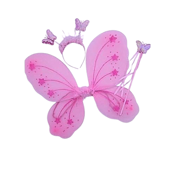 Fairy Butterfly Wings with Matching Hair Band and Magic Wand Costume for Baby Girls Pink