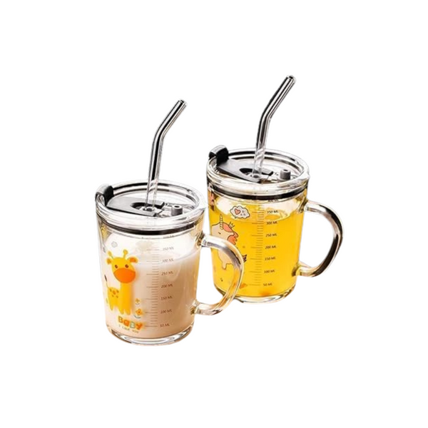 Transparent Glass Tumbler with Lid and Straw